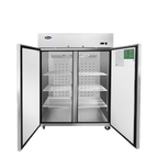 Atosa MBF8002GR two-door reach-in freezer, doors open