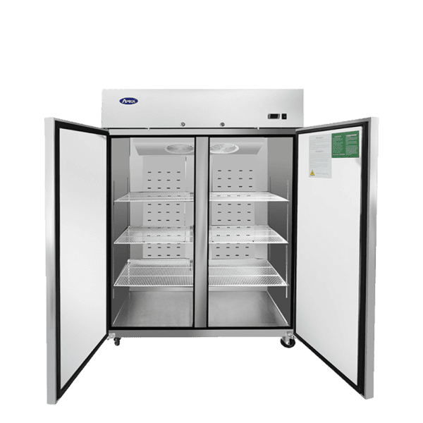 Atosa MBF8002GR two-door reach-in freezer, doors open