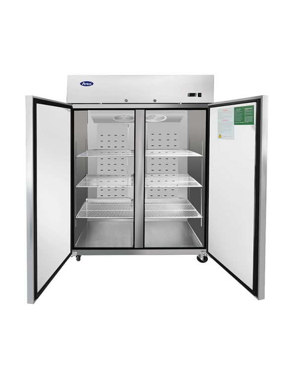 Atosa MBF8005GR two-door refrigerator, doors open